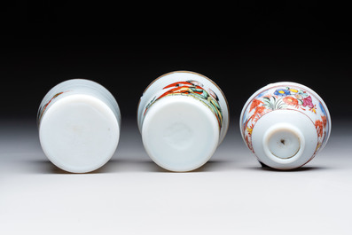 A group of seven Bohemian enamelled 'Milchglas' or milk glass wares, 18/19th C.