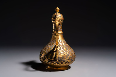 An Ottoman gilt-metal jug with stylised floral design, 19/20th C.