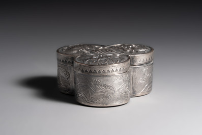 A fine Chinese silver-plated 'Fu Lu Shou' box and cover, 18/19th C.