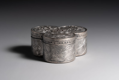 A fine Chinese silver-plated 'Fu Lu Shou' box and cover, 18/19th C.