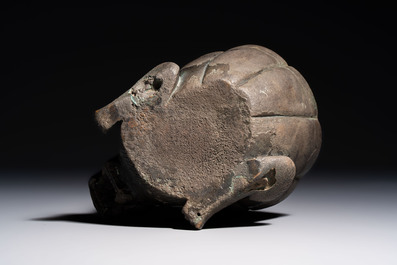 A Chinese bronze 'Mythical Beast' rhyton, Ming