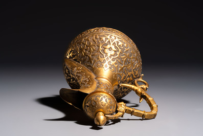 An Ottoman gilt-metal jug with stylised floral design, 19/20th C.