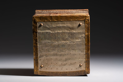 Alfred Daguet (Paris, 1875-1942): An Art Nouveau repouss&eacute; copper-mounted box with aquatic animals and inset glass eyes, monogrammed A.D., ca. 1900