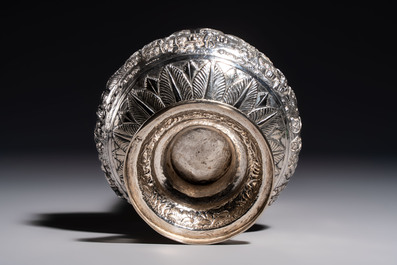 An Indian repouss&eacute; silver footed bowl, early 20th C.