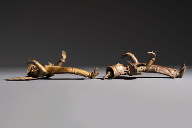 A pair of gilt-copper figures of Garuda, possibly Nepal, 17/18th C.