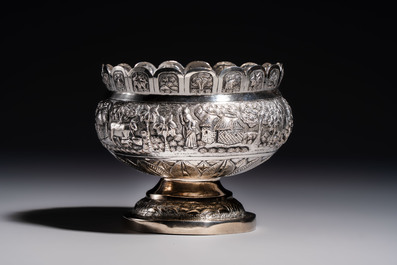 An Indian repouss&eacute; silver footed bowl, early 20th C.