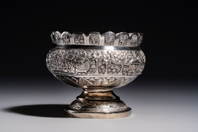An Indian repouss&eacute; silver footed bowl, early 20th C.