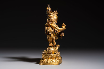 A fine Sino-Tibetan gilt-bronze figure of Mahakala, 18th C.