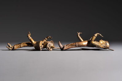 A pair of gilt-copper figures of Garuda, possibly Nepal, 17/18th C.