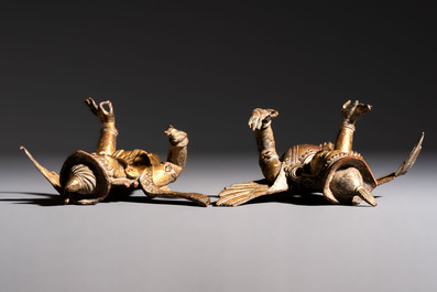 A pair of gilt-copper figures of Garuda, possibly Nepal, 17/18th C.