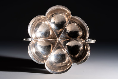 An Italian silver lobed footed bowl with handles, mark of the crossed Keys of St. Peter under a liturgical umbrella, Papal States, Rome, 18th C.