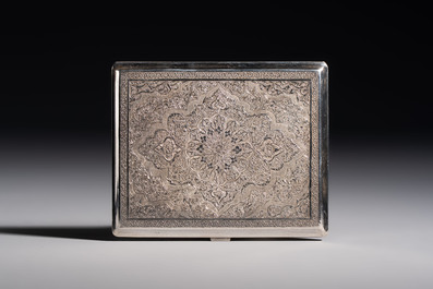 An Iranian silver and gilt cigarette case commemorating Mohammad Reza Pahlavi's coronation, 20th C.