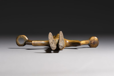 A Gothic bronze figural candlestick stem, Flanders, 15th C.