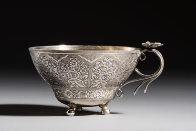 An Ottoman parcel-gilt silver cup and saucer, Turkey, first quarter 20th C.