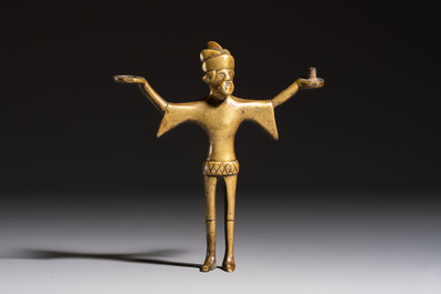 A Gothic bronze figural candlestick stem, Flanders, 15th C.