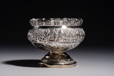 An Indian repouss&eacute; silver footed bowl, early 20th C.