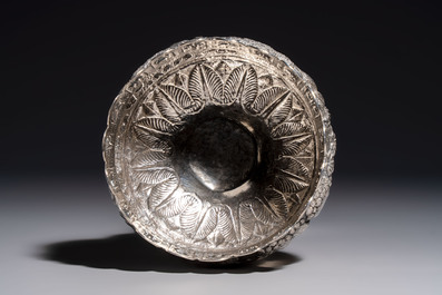 An Indian repouss&eacute; silver footed bowl, early 20th C.