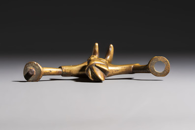 A Gothic bronze figural candlestick stem, Flanders, 15th C.