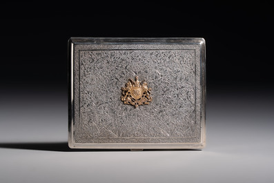 An Iranian silver and gilt cigarette case commemorating Mohammad Reza Pahlavi's coronation, 20th C.