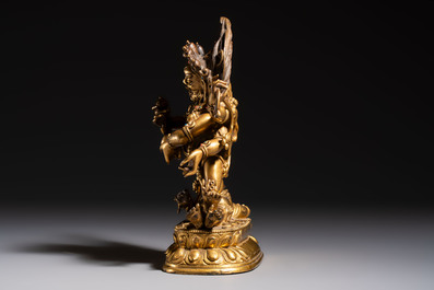 A fine Sino-Tibetan gilt-bronze figure of Mahakala, 18th C.