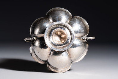 An Italian silver lobed footed bowl with handles, mark of the crossed Keys of St. Peter under a liturgical umbrella, Papal States, Rome, 18th C.