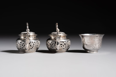 A collection of 11 Chinese silver wares, various marks, 19/20th C.