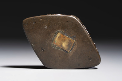 A Chinese openworked double-walled lozenge-shaped bronze water dropper, Ming
