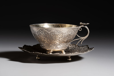 An Ottoman parcel-gilt silver cup and saucer, Turkey, first quarter 20th C.