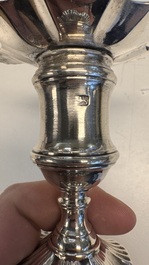 Two English silver candlesticks, William Cafe, London, dated 1751 and 1774