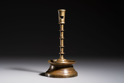 A Flemish knotted brass candlestick, 15/16th C.