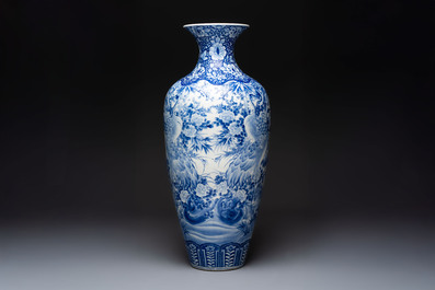 A massive Japanese Arita blue and white 'Cranes' vase, Meiji, 19th C.