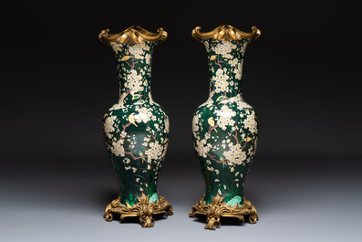 A massive pair of gilt-bronze-mounted famille noire style vases, Samson, Paris, 19th C.