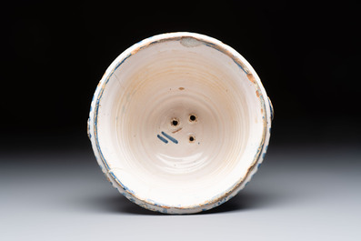 A blue and white French faience garden vase, probably Nevers, 18th C.