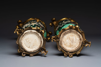 A massive pair of gilt-bronze-mounted famille noire style vases, Samson, Paris, 19th C.