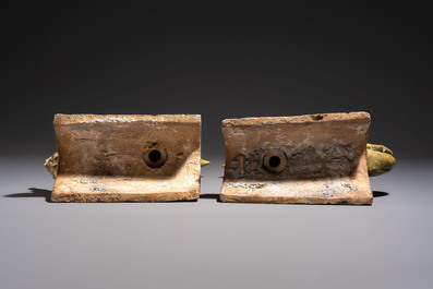 A pair of Chinese sancai-glazed 'Phoenix' roof tiles, Ming