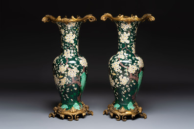 A massive pair of gilt-bronze-mounted famille noire style vases, Samson, Paris, 19th C.