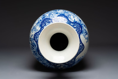 A massive Japanese Arita blue and white 'Cranes' vase, Meiji, 19th C.