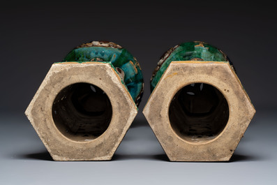 A pair of Chinese or Vietnamese polychrome-glazed pottery stands, 19th C.