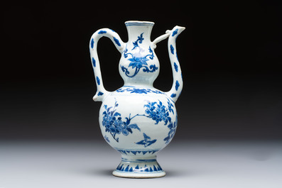 A Chinese blue and white 'Floral' ewer, Transitional period