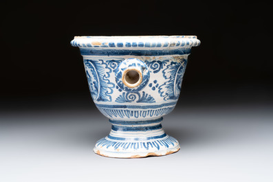 A blue and white French faience garden vase, probably Nevers, 18th C.