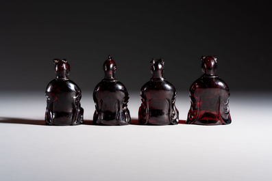 A rare complete set of 12 Chinese cherry amber 'Zodiac' figures on wooden stands, Qianlong mark, Republic