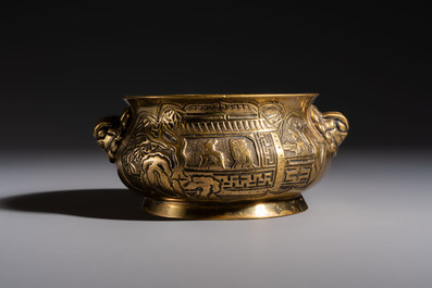 A Chinese bronze 'Journey to the West' censer, Xuande mark, 19th C.
