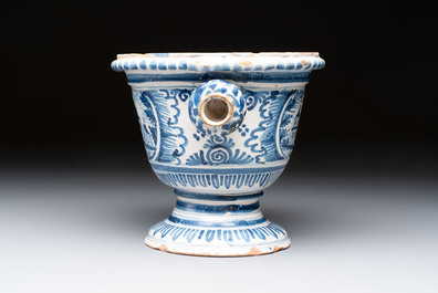 A blue and white French faience garden vase, probably Nevers, 18th C.