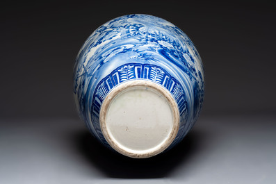 A massive Japanese Arita blue and white 'Cranes' vase, Meiji, 19th C.