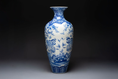 A massive Japanese Arita blue and white 'Cranes' vase, Meiji, 19th C.