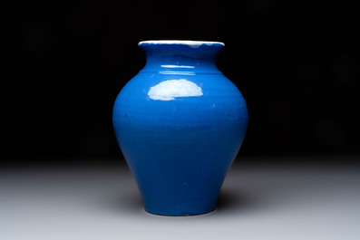 A rare lavender-blue-ground French faience baluster vase, probably Nevers, 18th C.