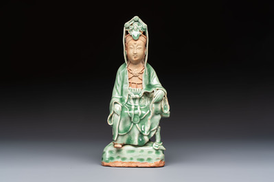 A Chinese Longquan celadon Guanyin, Republic