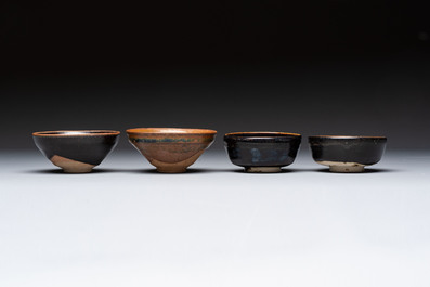 Two Chinese Jian tea bowls and two Dongzhangyao black-glazed tea bowls, Song