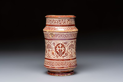A very early Hispano-Moresque lustreware albarello, first half 15th C.