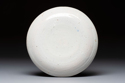 A fine polychrome Dutch Delft 'Flower Basket' plate, 18th C.